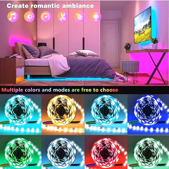 Dekorative 12V Bluetooth WiFi Fernbedienung Sprachsteuerung Flexible wasserdichte RGB 5050 LED Streifen Licht 5m Blister Kits Set